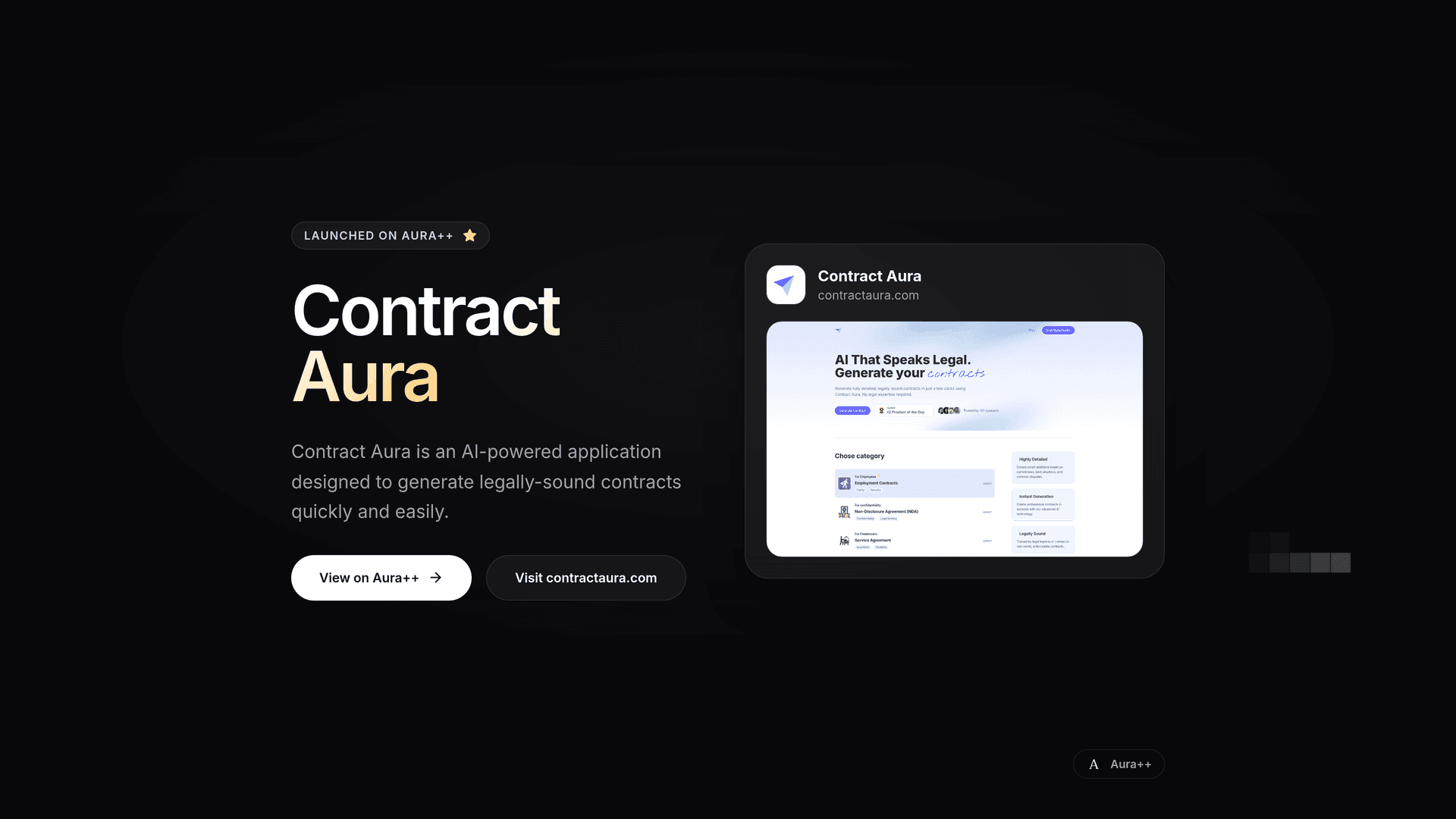 Launch Kit Pixel Hero template example for Contract Aura