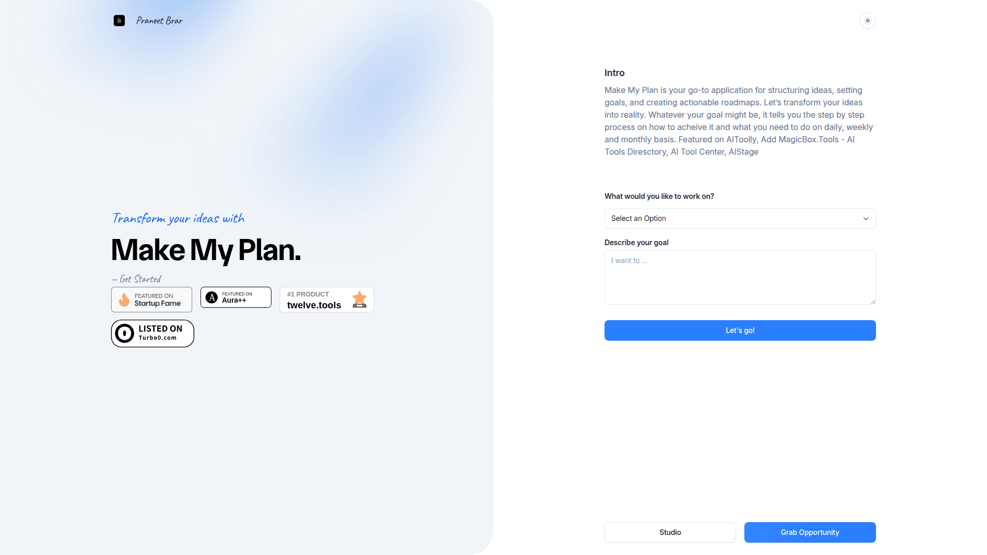 Make My Plan - Goal Structuring App - Product Image