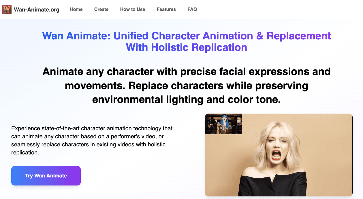 Wan Animate | AI Character Animation Tool - Product Image