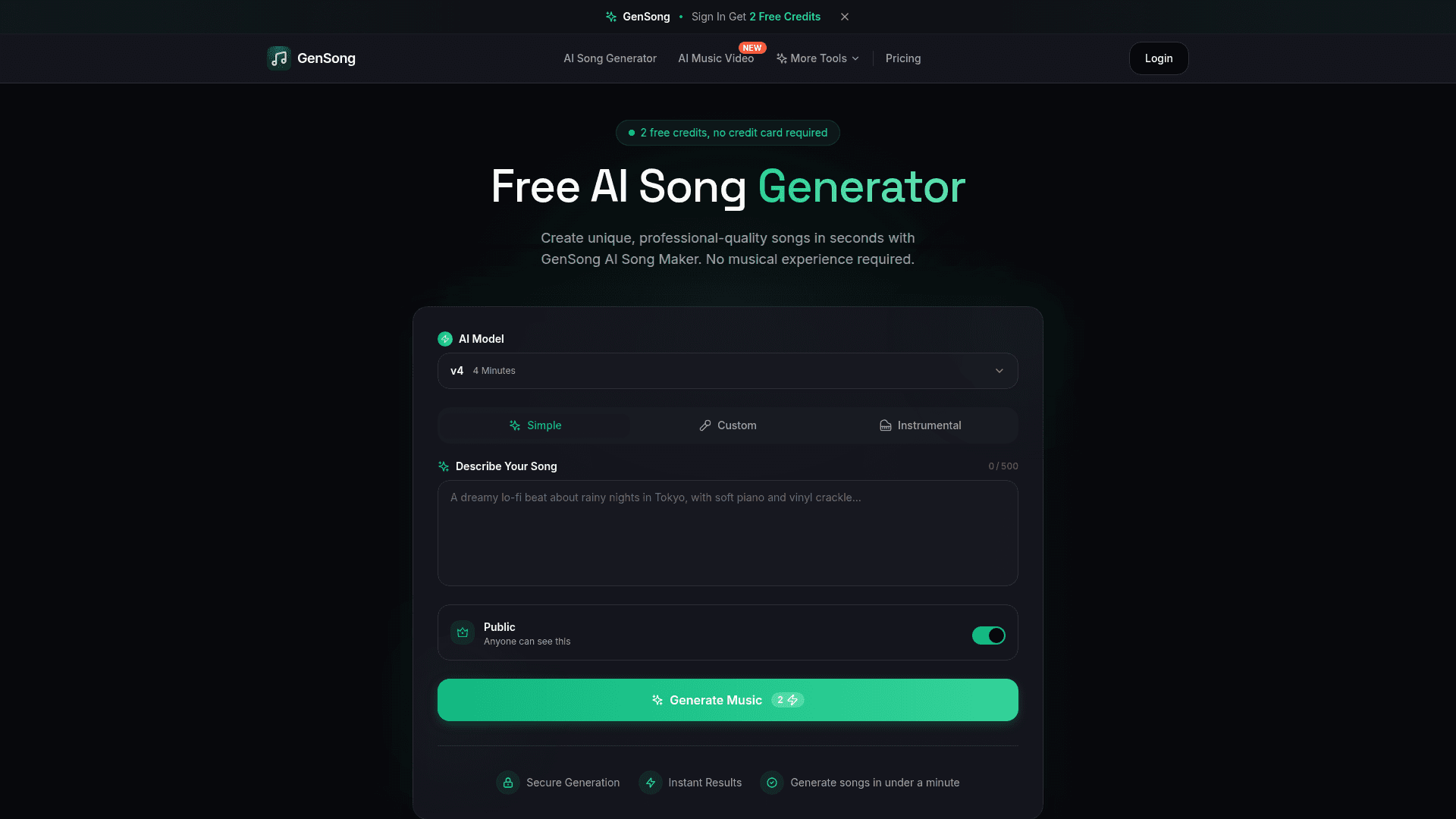 GenSong product preview for startup listing on Aura++