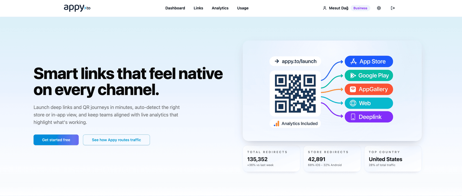Appy.to — Smart links & QR codes that automatically route users to the right app store - Product Image