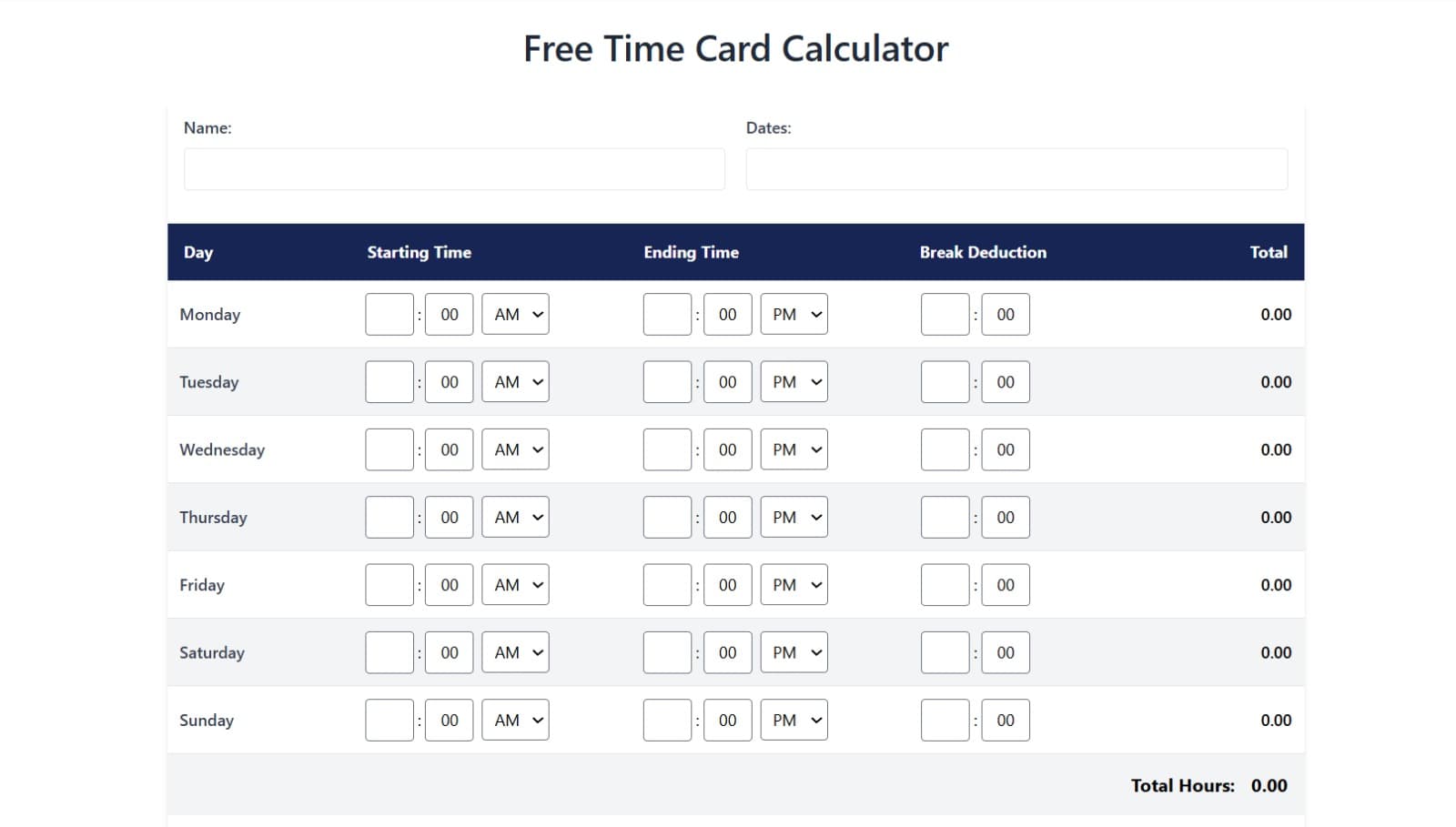 My Time Card Calculator