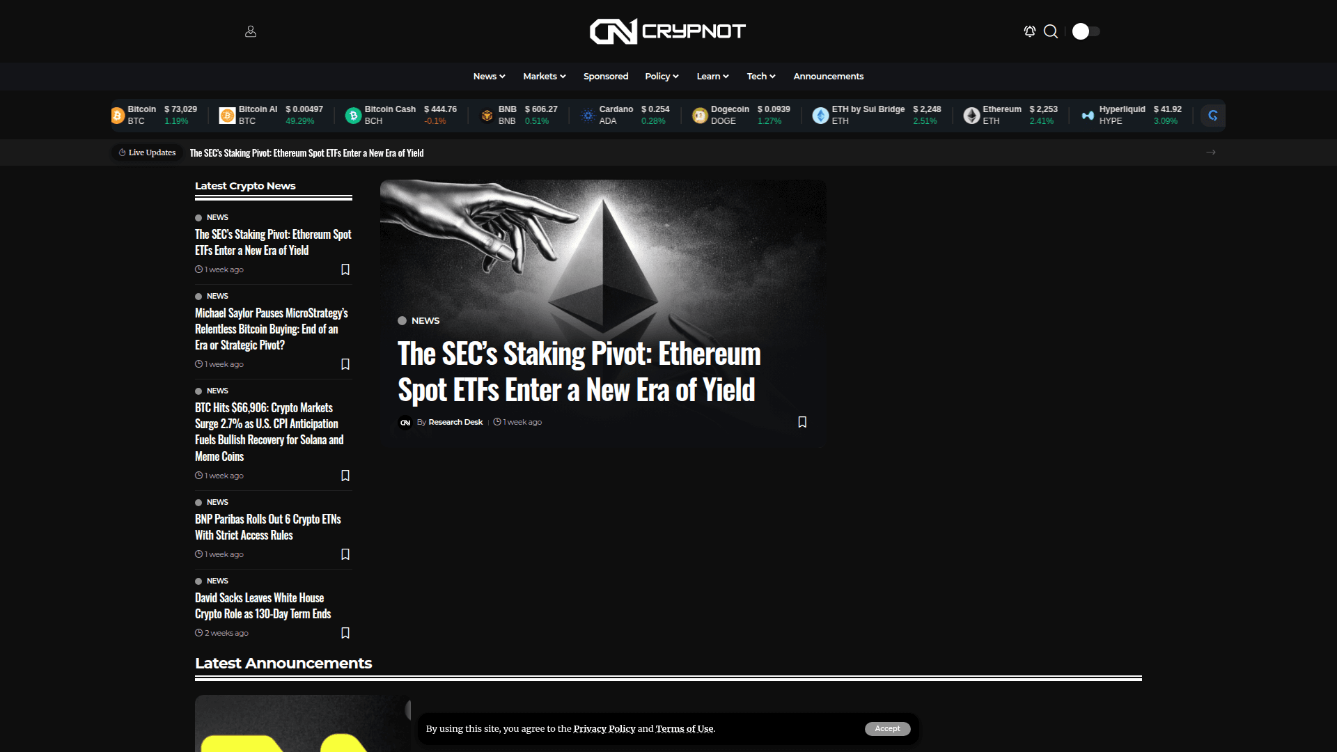 Crypnot: Crypto News & On-Chain Research Platform product preview for startup listing on Aura++