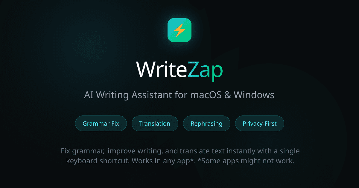 WriteZap AI Writing Assistant product preview for startup listing on Aura++