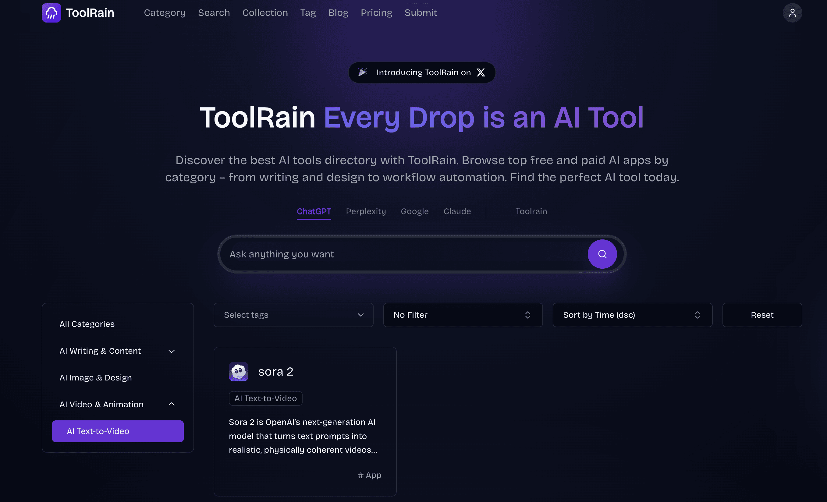 ToolRain AI Tools Directory