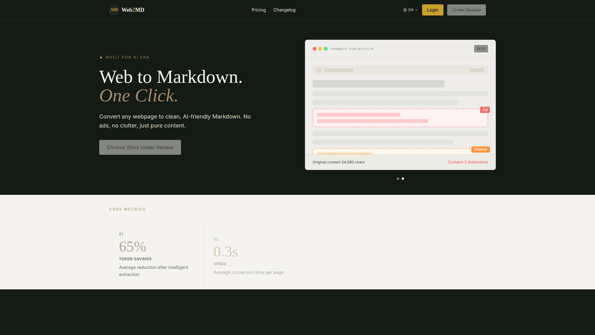 Web2MD - Web to Markdown Converter product preview for startup listing on Aura++