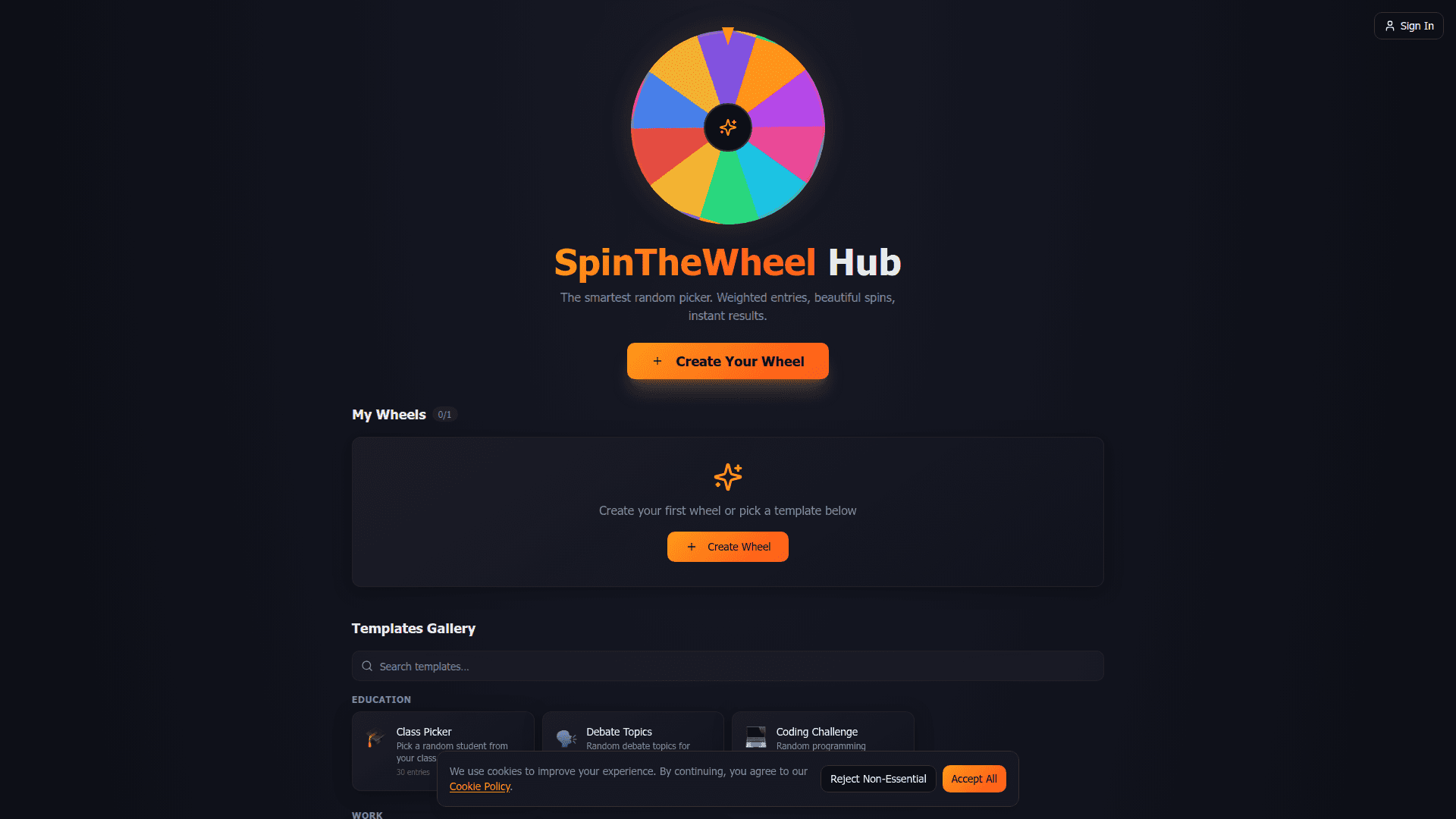 SpinTheWheel Hub product preview for startup listing on Aura++