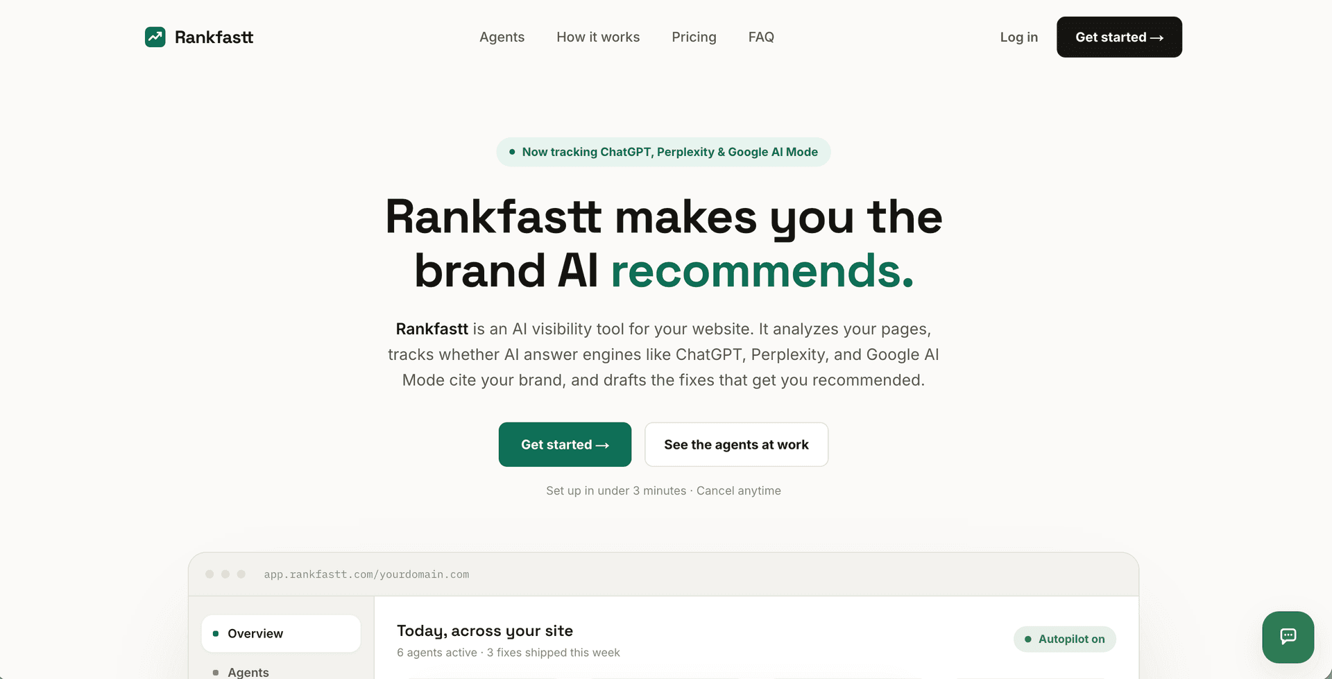 Rankfastt AI Visibility Tool product preview for startup listing on Aura++