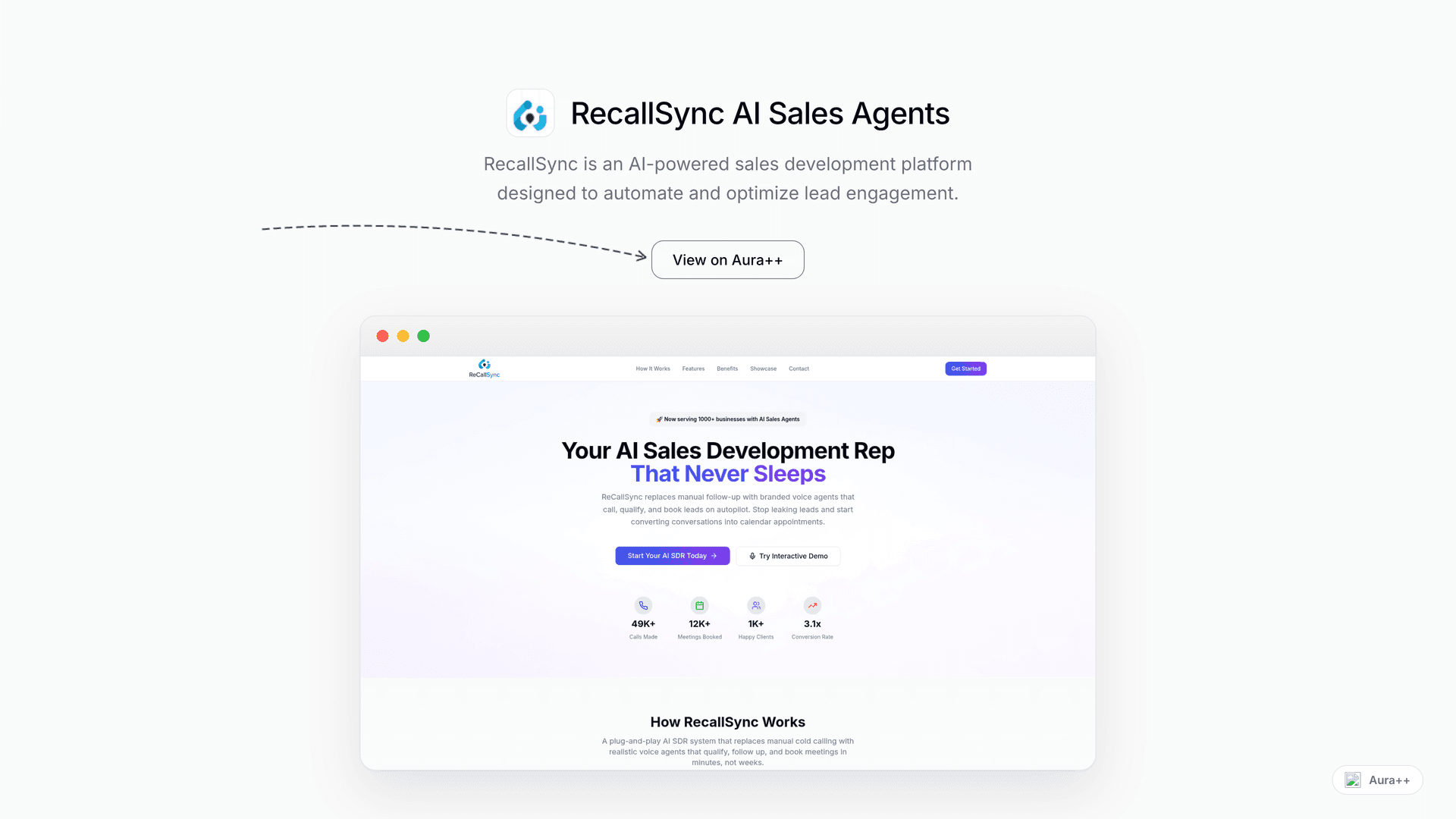 RecallSync AI Sales Agents launch story featured image on Aura++