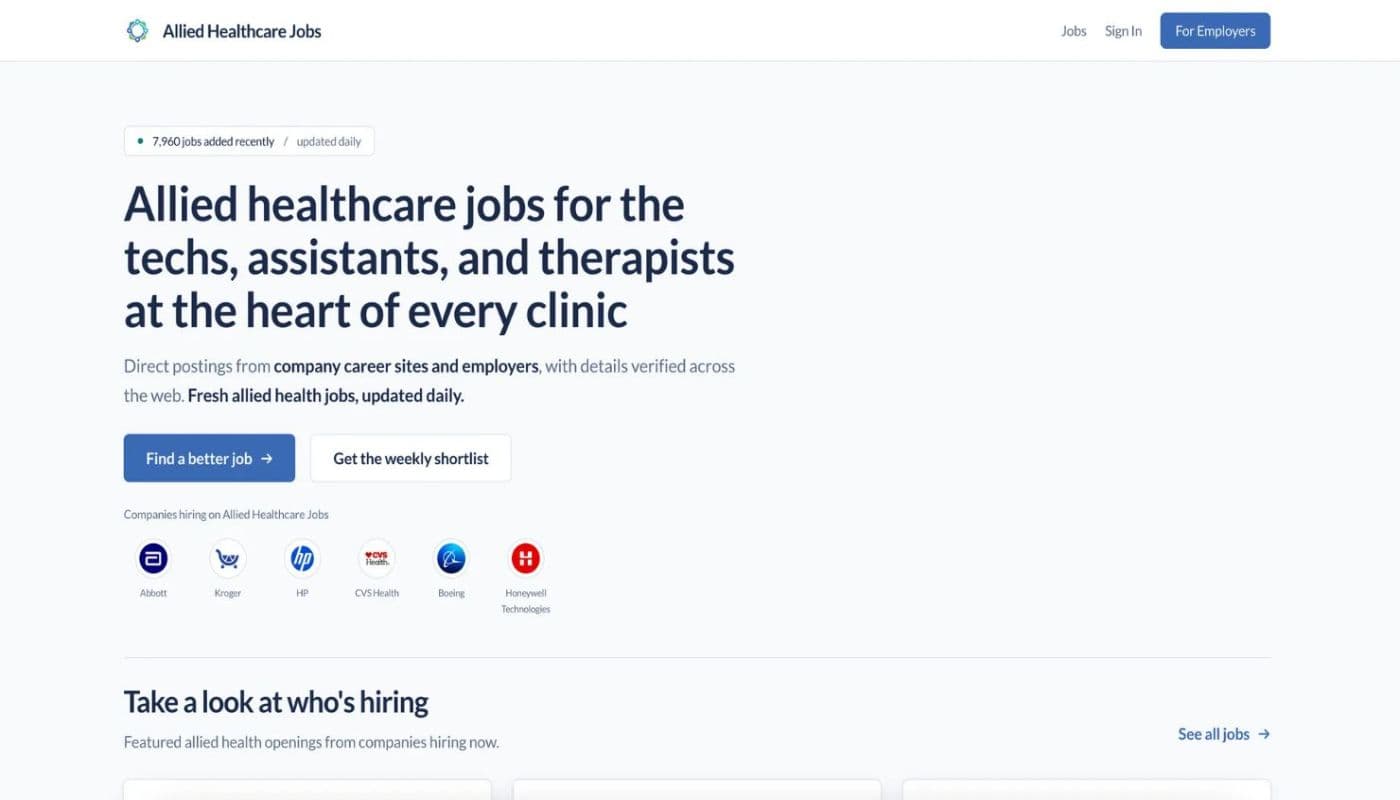 AlliedHealthcareJobs.com product preview for startup listing on Aura++