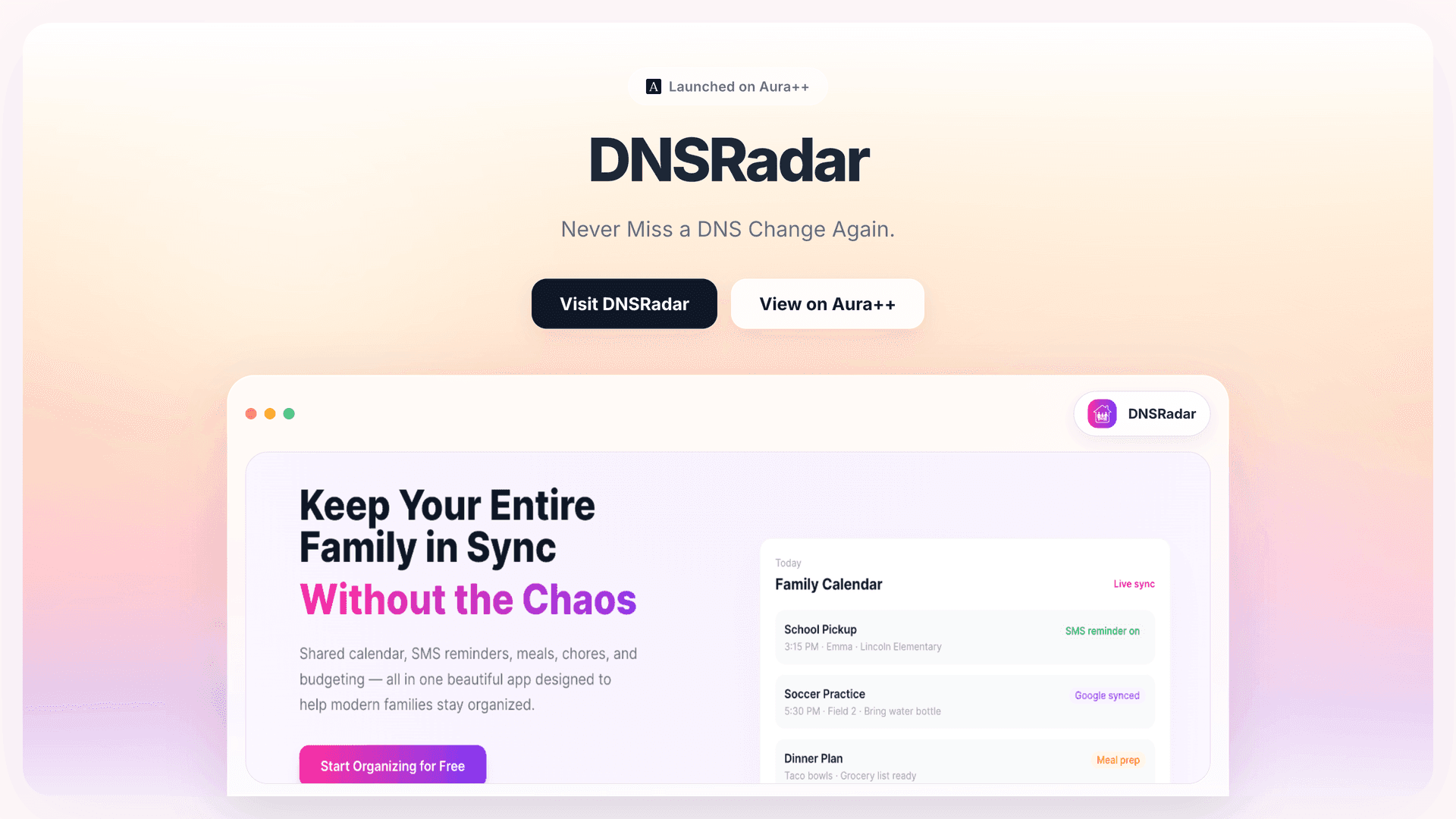 DNSRadar launch story featured image on Aura++