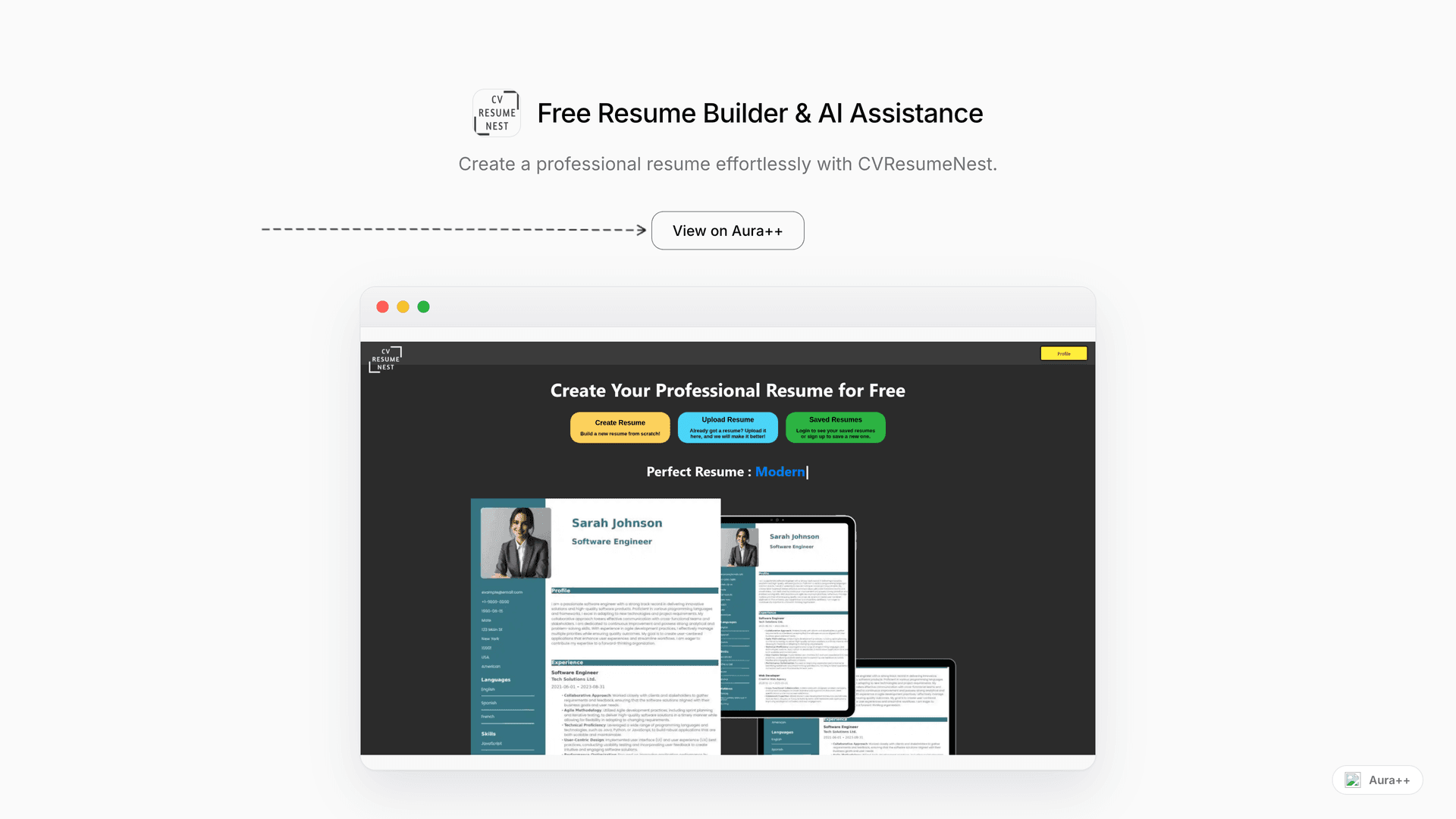 Free Resume Builder & AI Assistance launch story featured image on Aura++