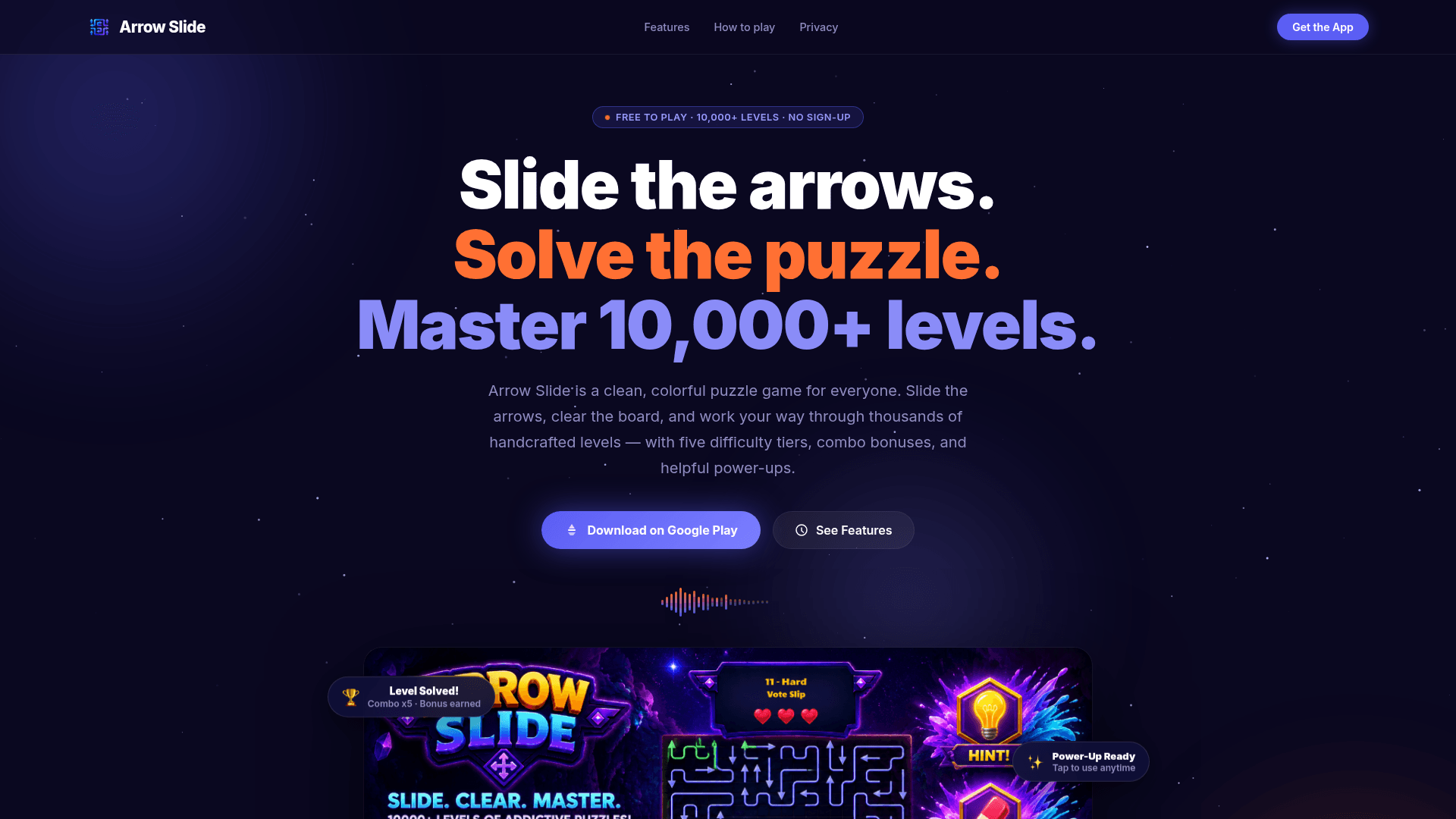 Arrow Slide Puzzle Game product preview for startup listing on Aura++
