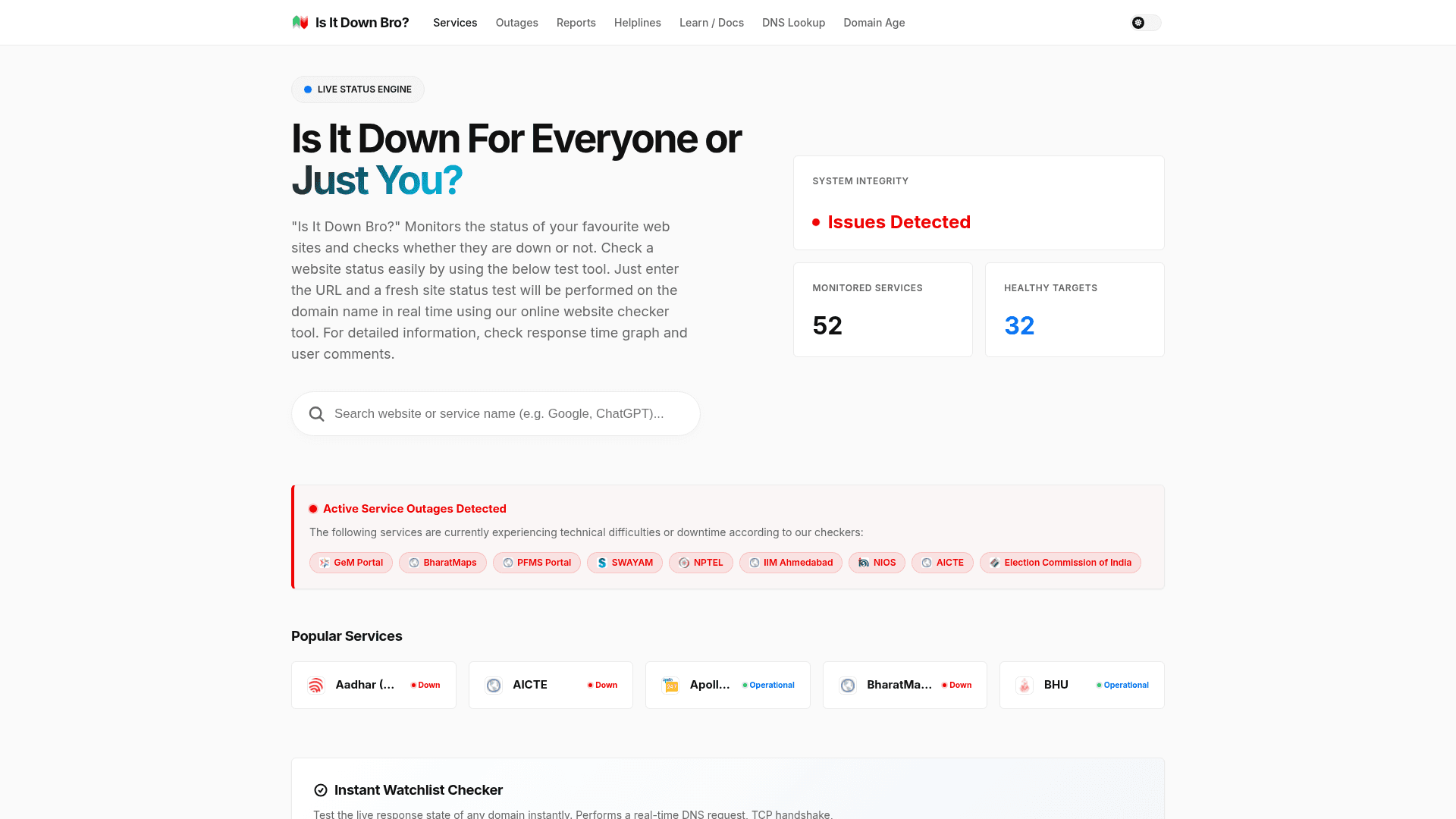 Is It Down Bro? product preview for startup listing on Aura++