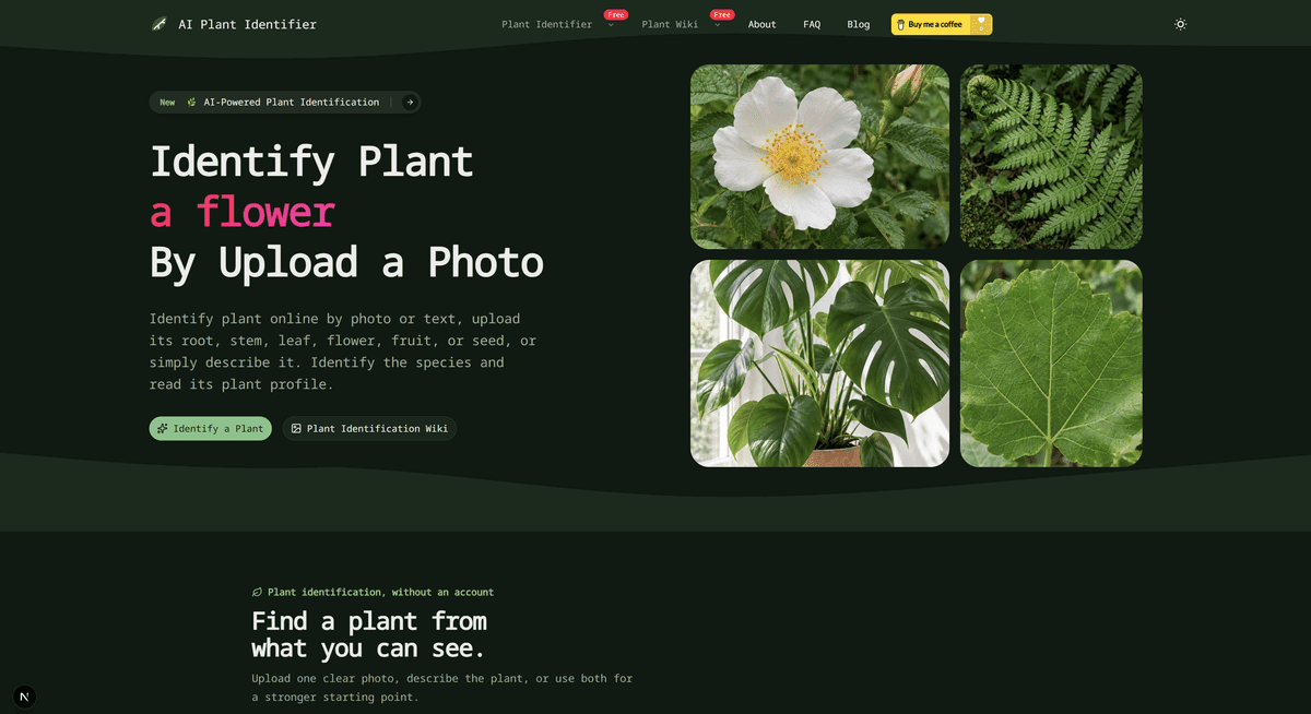 AI Plant Identifier product preview for startup listing on Aura++