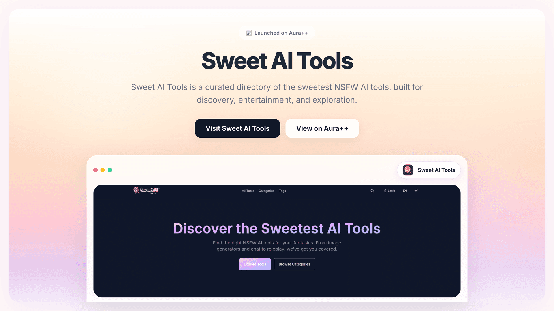 Sweet AI Tools  launch story featured image on Aura++