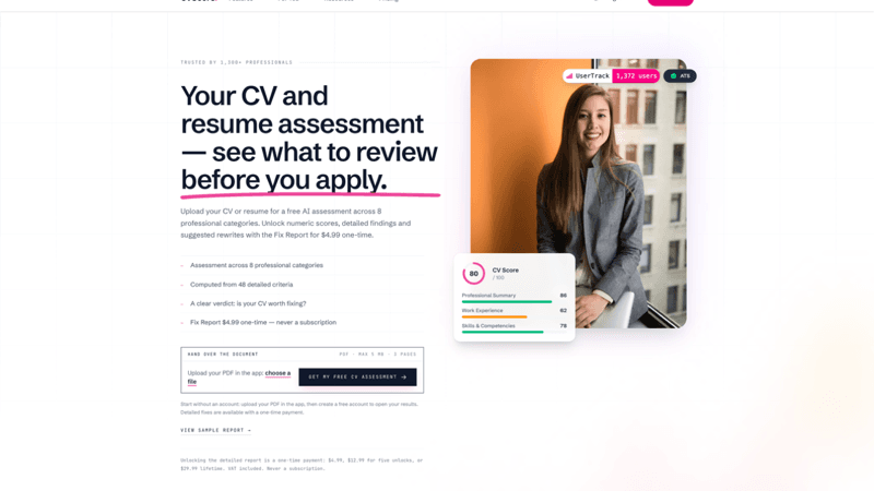 CV Score product preview for startup listing on Aura++