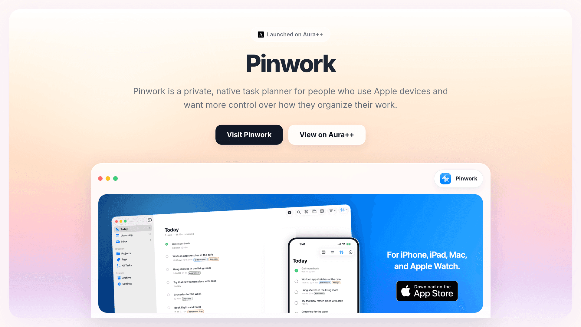 Pinwork launch story featured image on Aura++