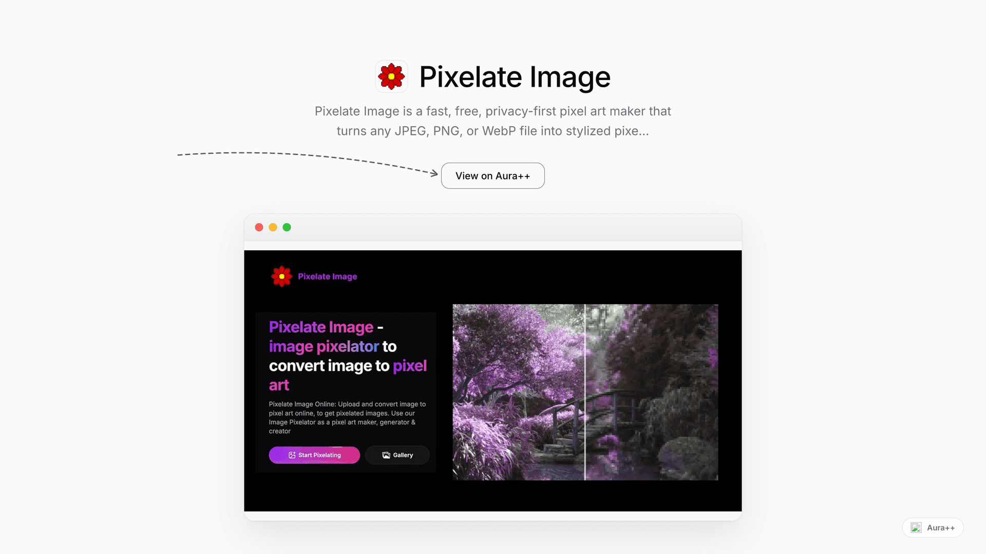 Pixelate Image launch featured image on Aura++