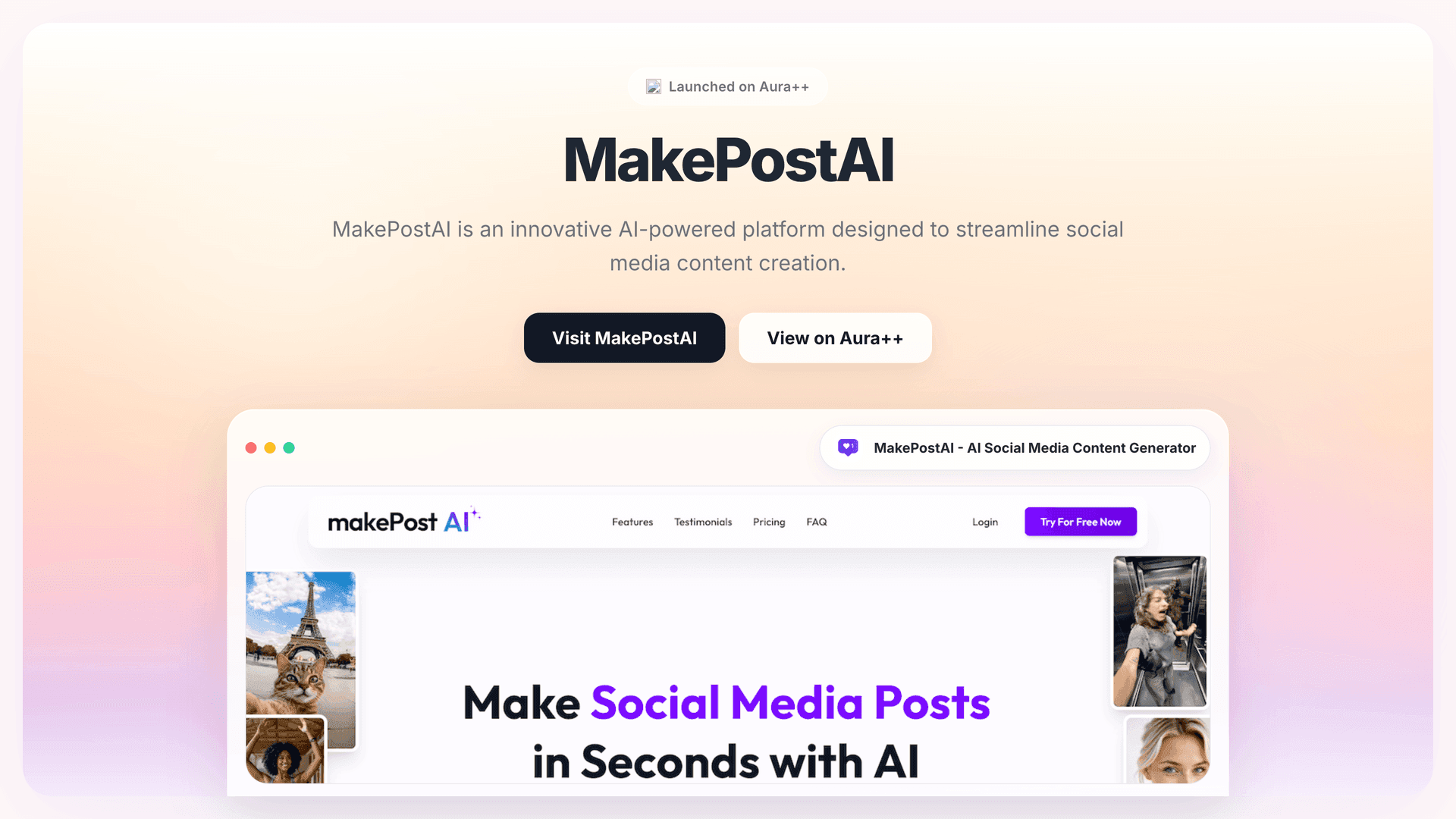 MakePostAI - AI Social Media Content Generator launch story featured image on Aura++
