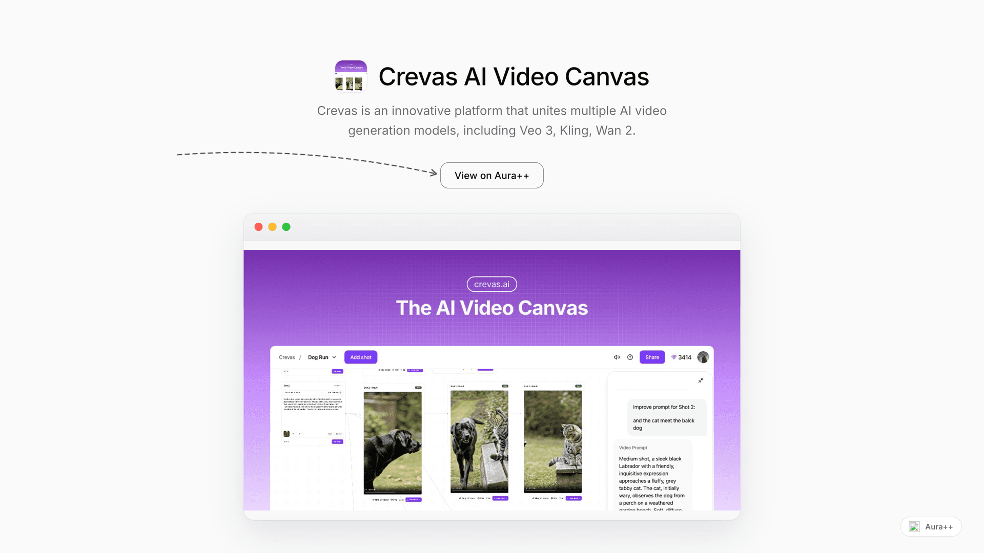 Crevas AI Video Canvas launch story featured image on Aura++