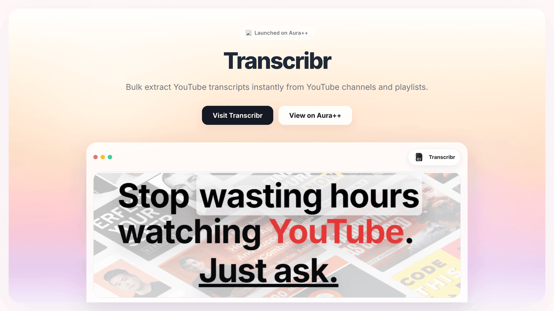 Transcribr  launch story featured image on Aura++