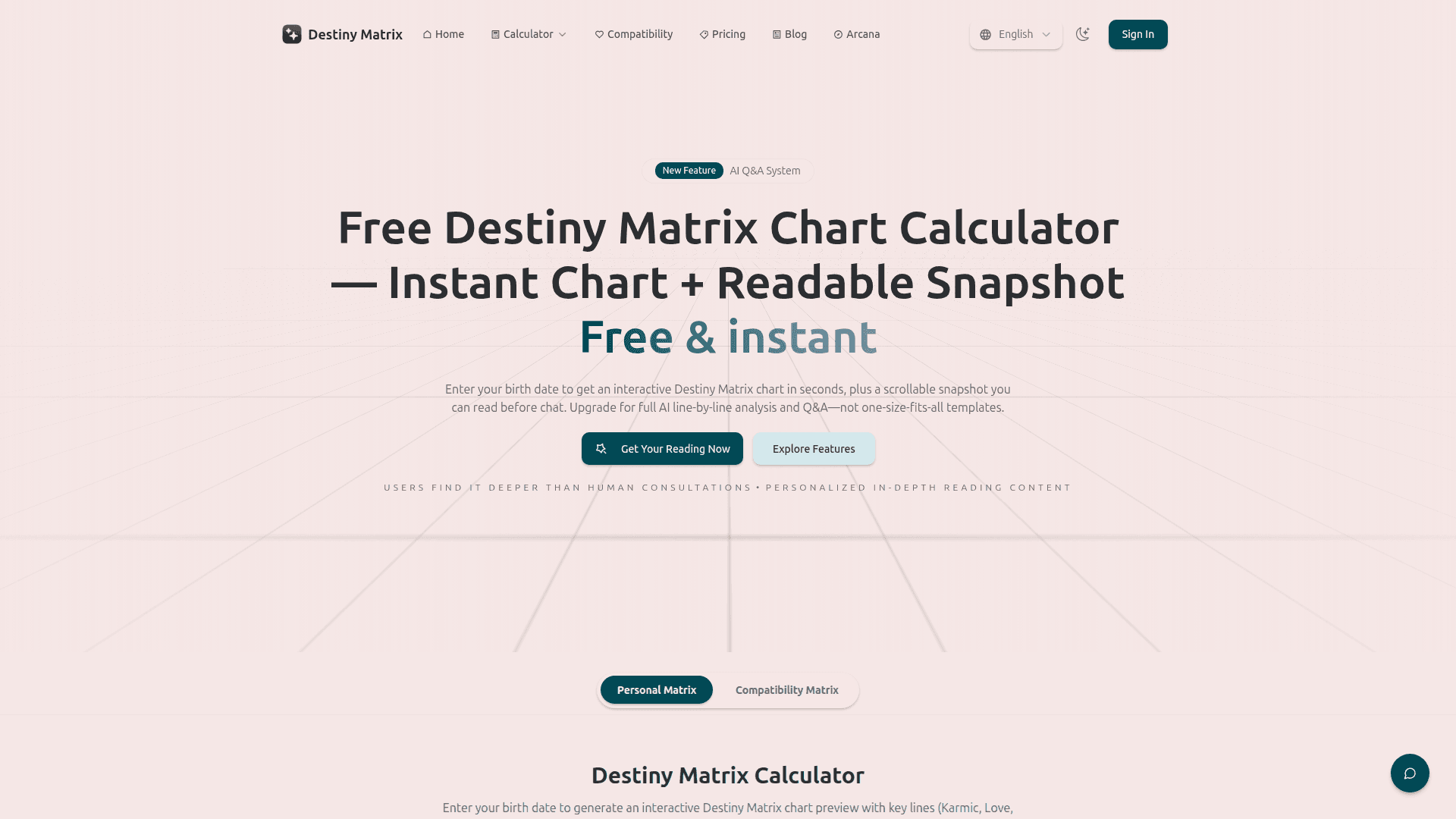 AI-Powered Destiny Matrix Calculator product preview for startup listing on Aura++