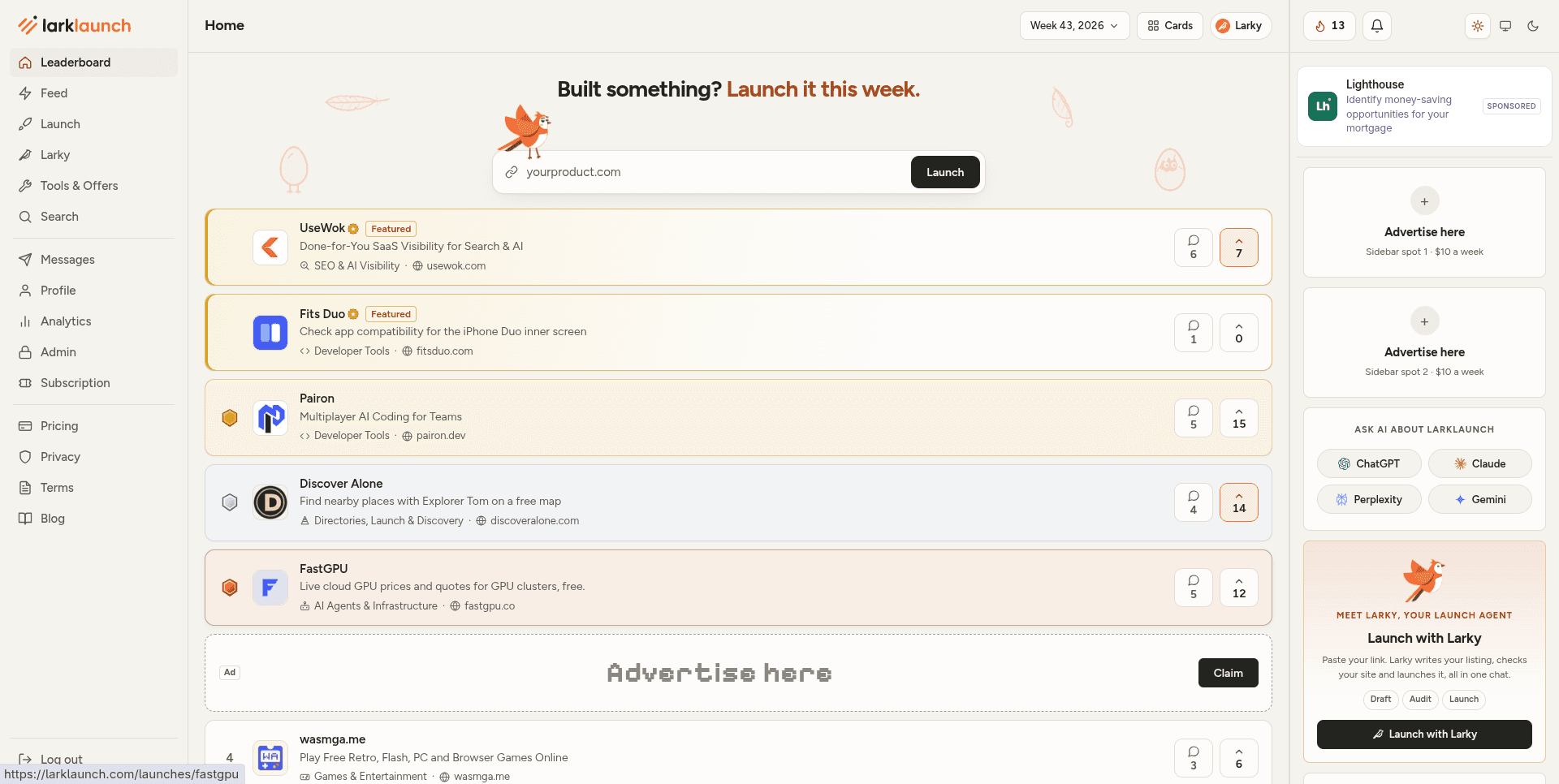 LarkLaunch product preview for startup listing on Aura++