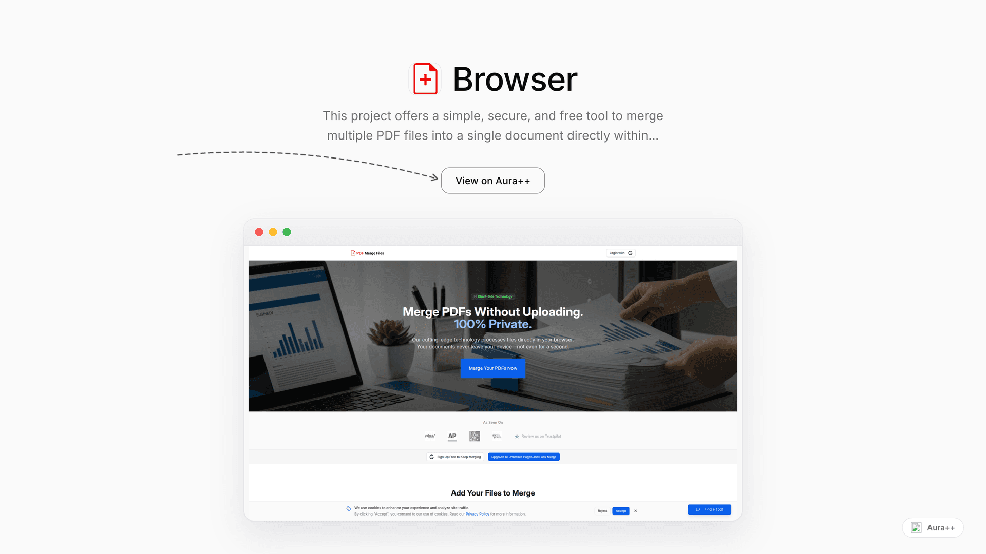 Browser-Based PDF Merger launch featured image on Aura++