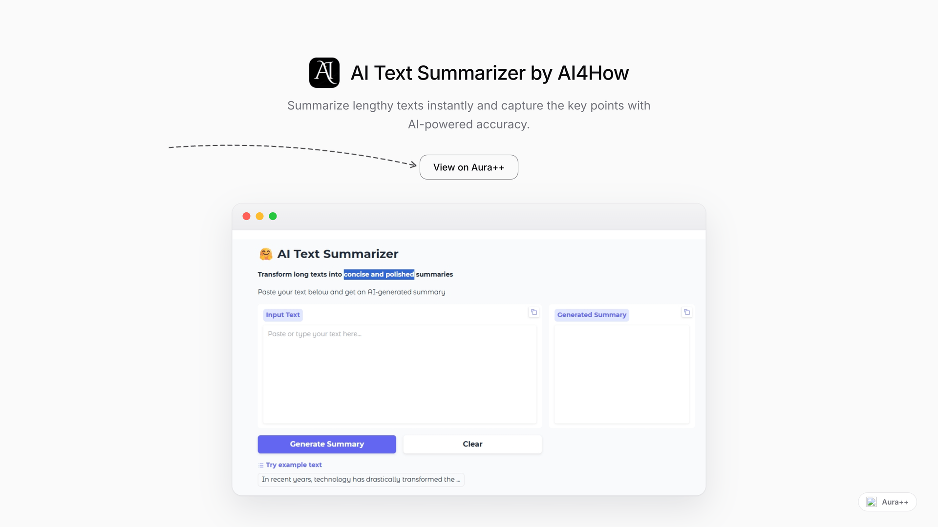 AI Text Summarizer by AI4How launch story featured image on Aura++