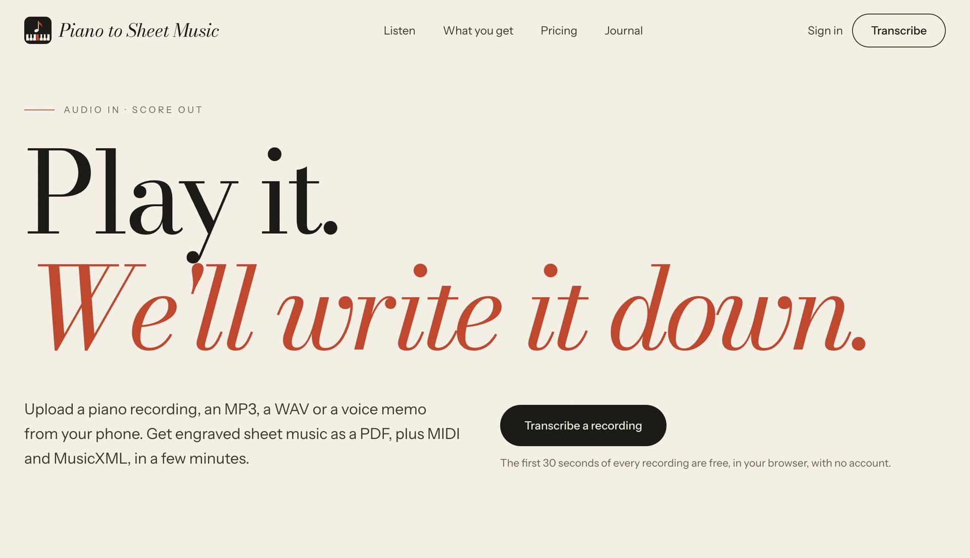 Piano to Sheet Music product preview for startup listing on Aura++