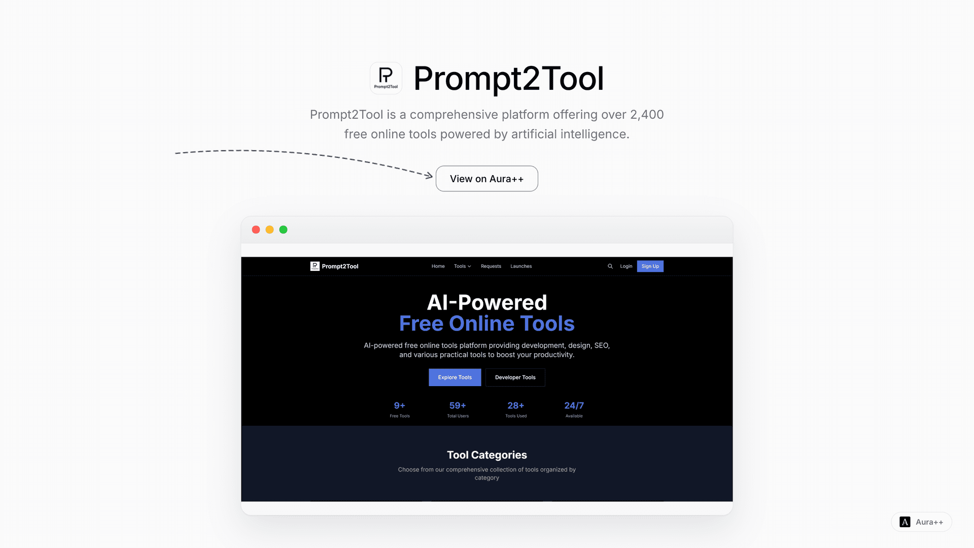 Prompt2Tool - Free AI-Powered Online Tools launch story featured image on Aura++