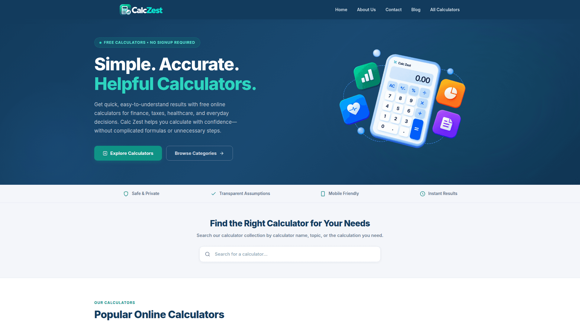 Calc Zest Online Calculators product preview for startup listing on Aura++