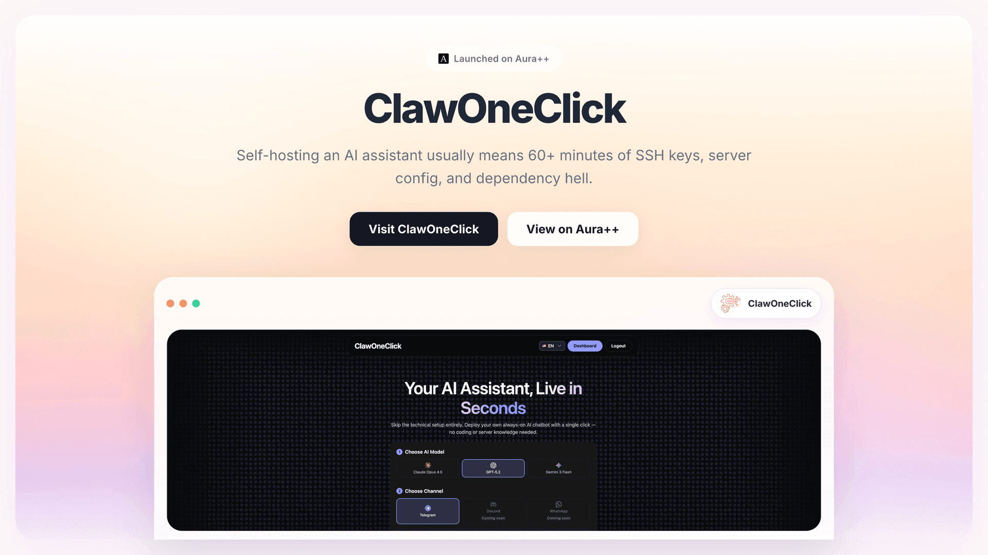 ClawOneClick launch story featured image on Aura++