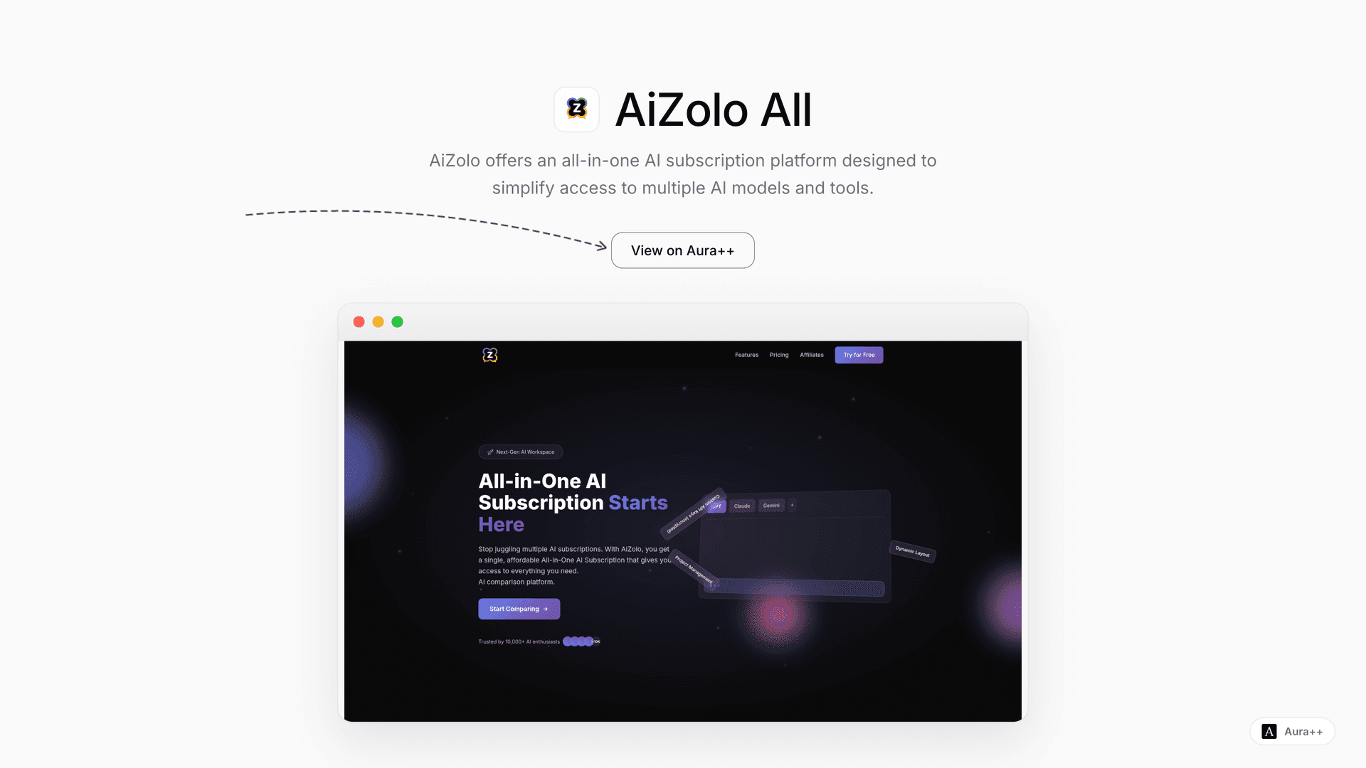 AiZolo All-in-One AI Workspace launch story featured image on Aura++