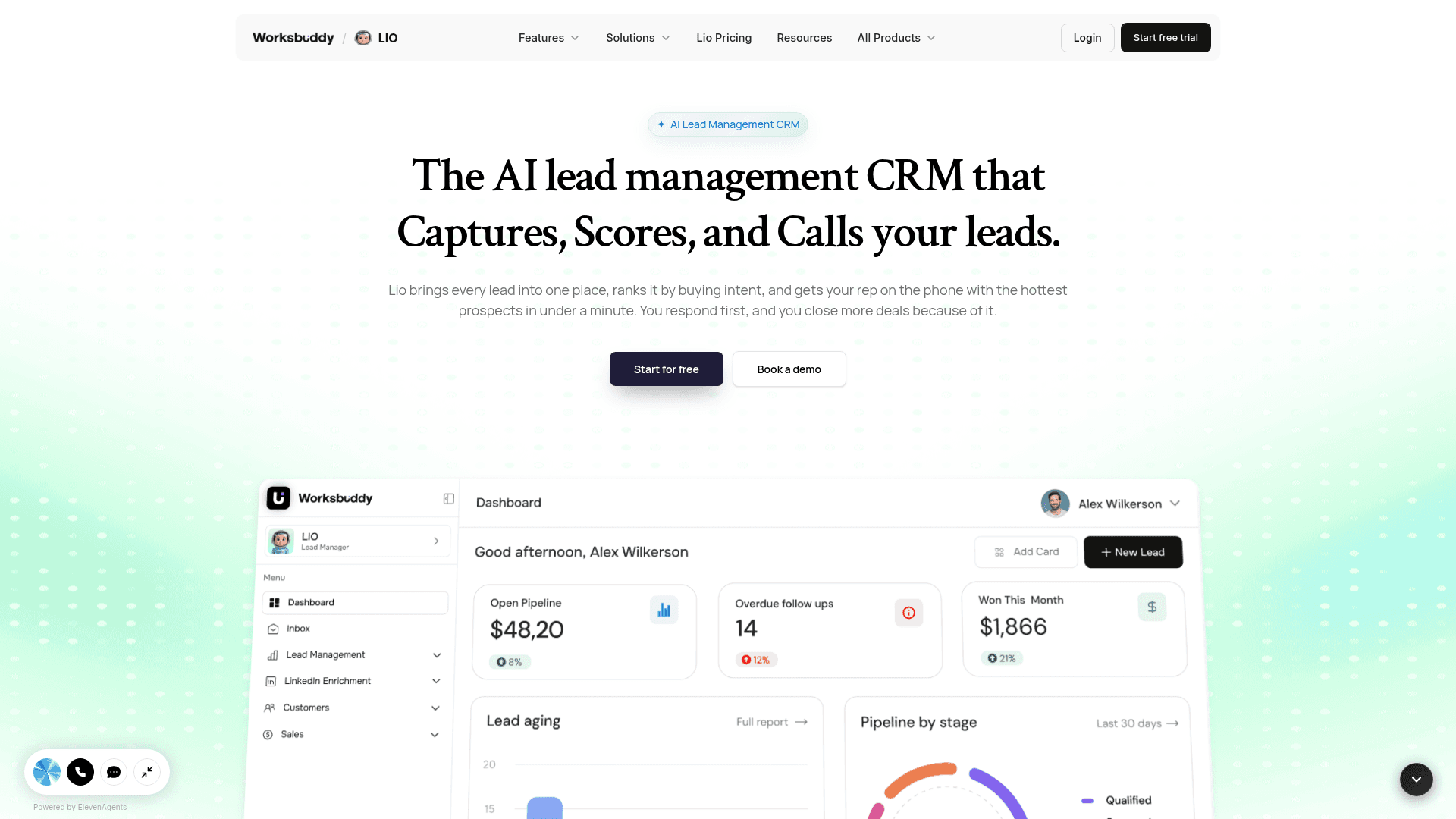 LIO AI Lead Management Platform product preview for startup listing on Aura++