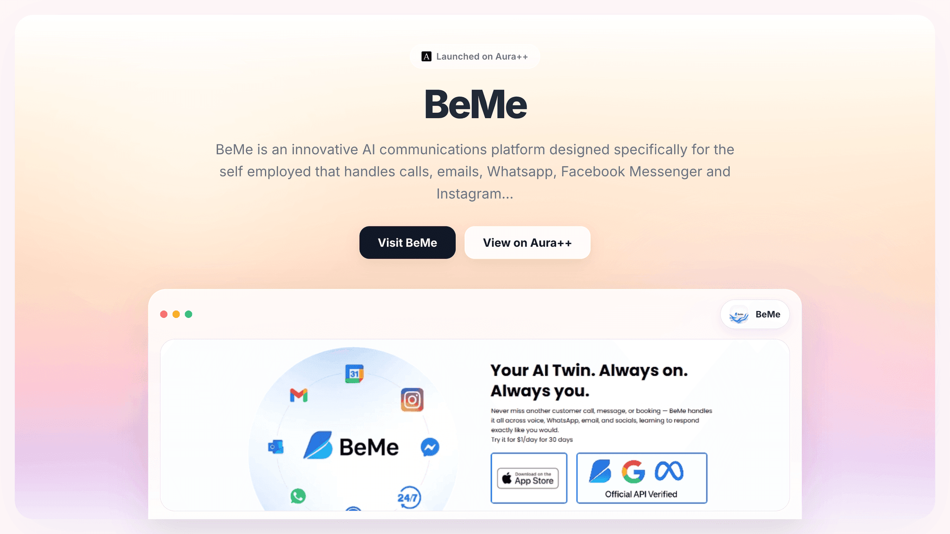 BeMe launch story featured image on Aura++