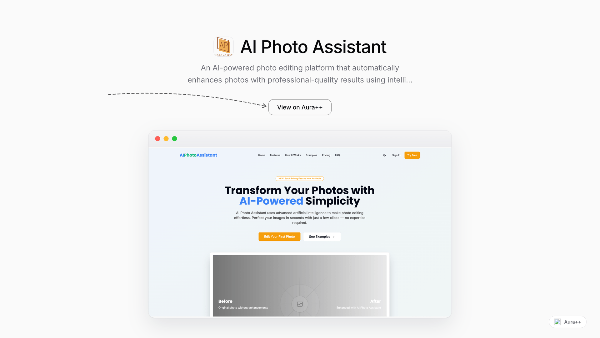 AI Photo Assistant launch story featured image on Aura++