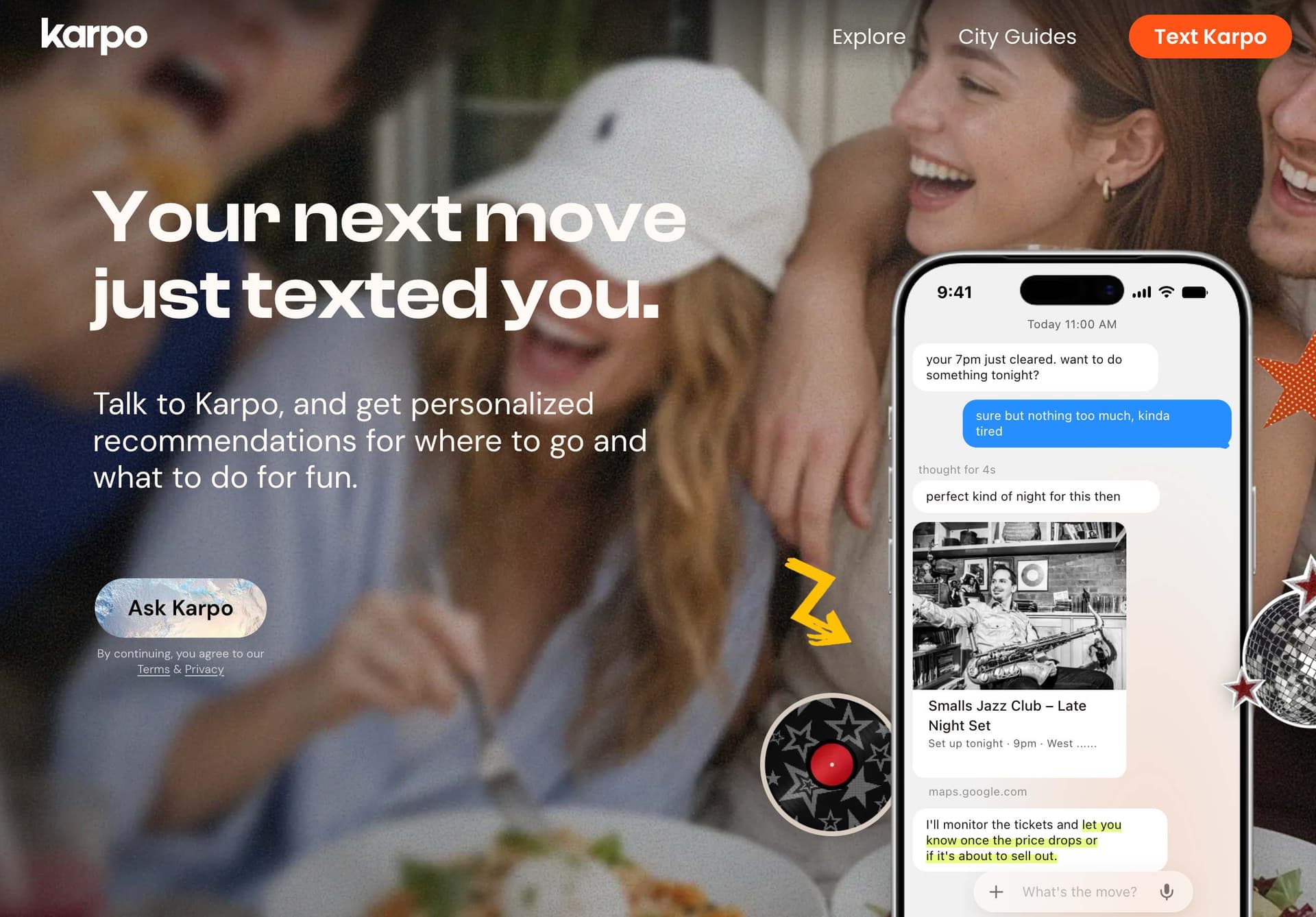 Karpo: Personalized City Guide AI product preview for startup listing on Aura++