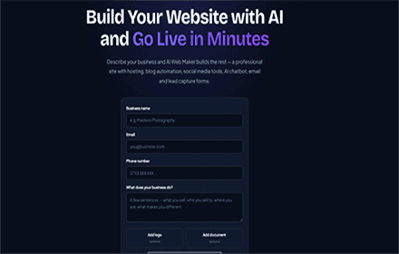AI Web Maker product preview for startup listing on Aura++
