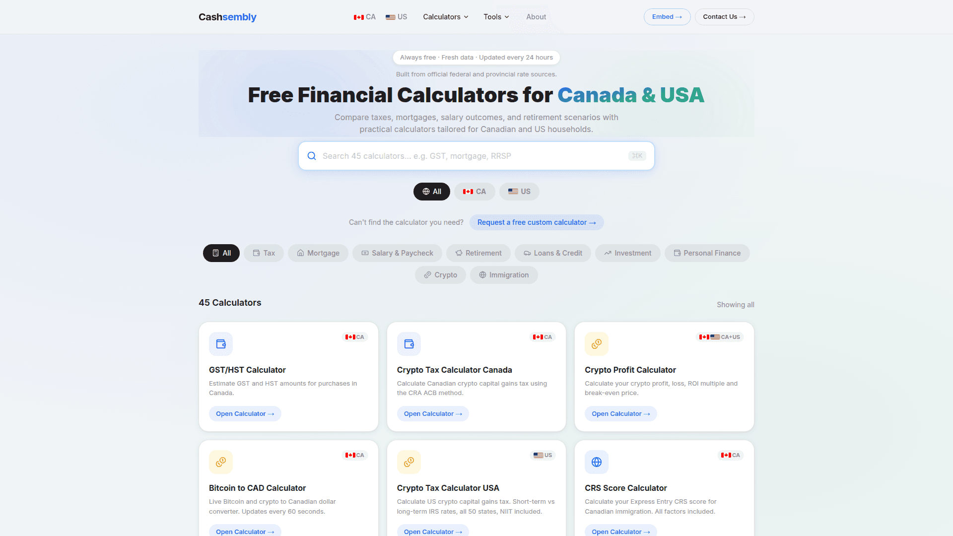Cashsembly Financial Calculators product preview for startup listing on Aura++