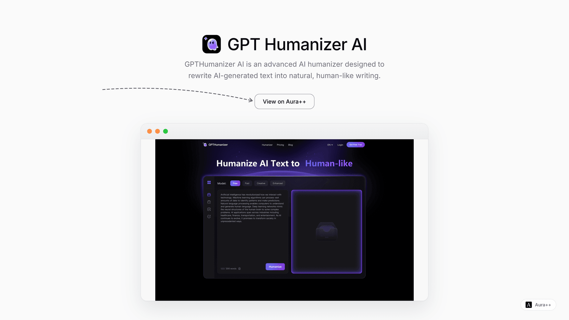 GPT Humanizer AI launch featured image on Aura++