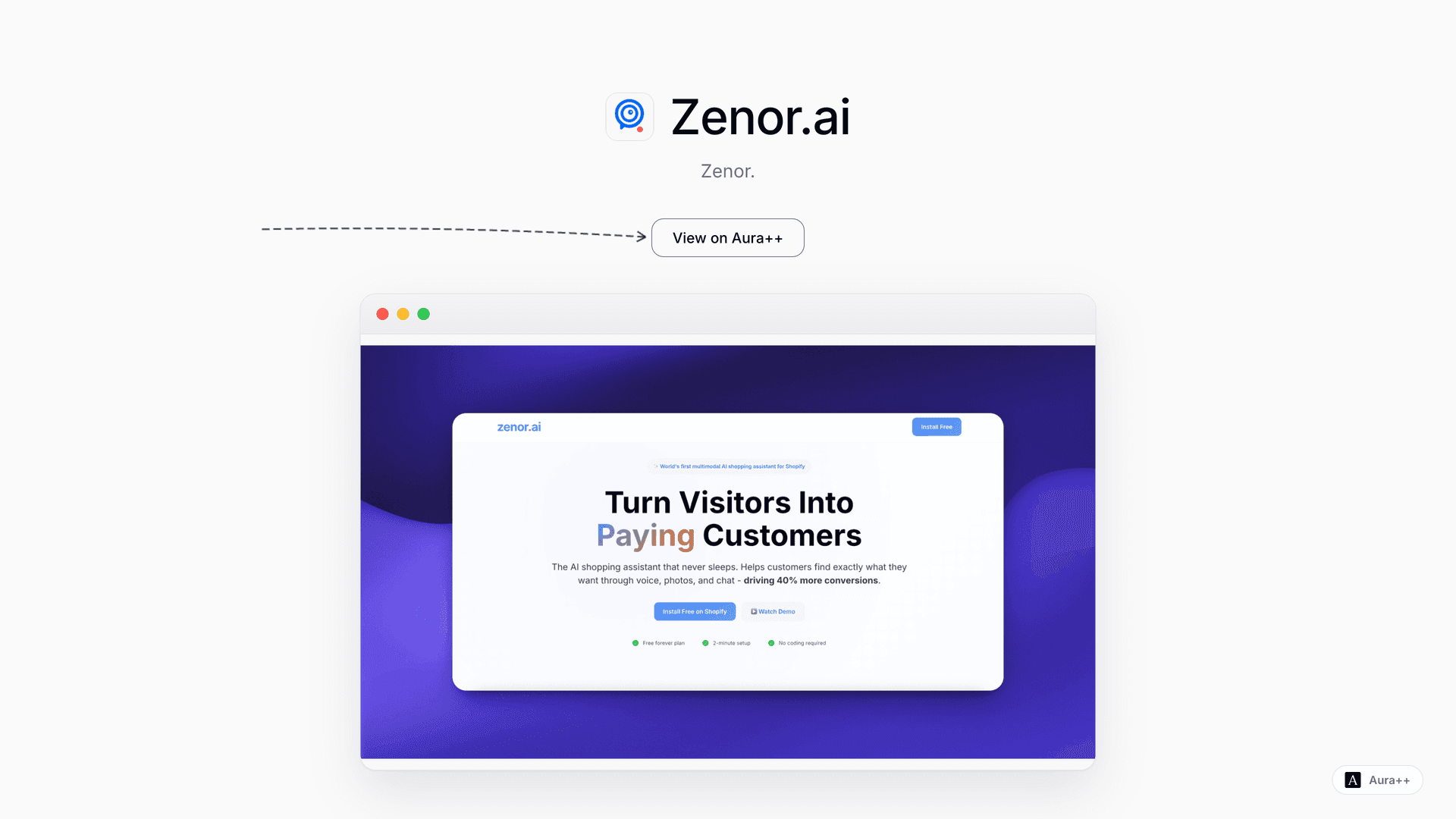 Zenor.ai - Multimodal AI Shopping Assistant launch story featured image on Aura++