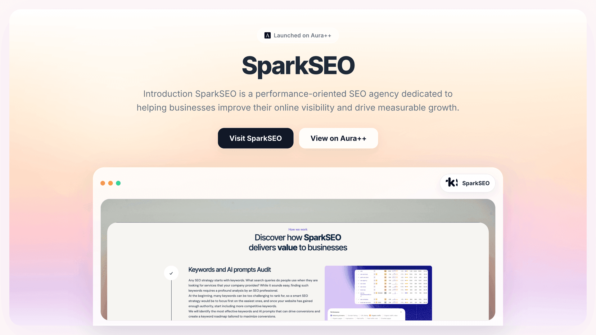 SparkSEO launch story featured image on Aura++