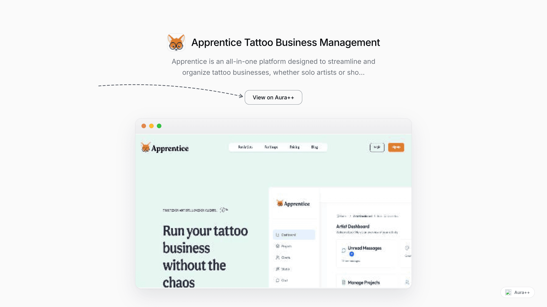 Apprentice Tattoo Business Management launch featured image on Aura++