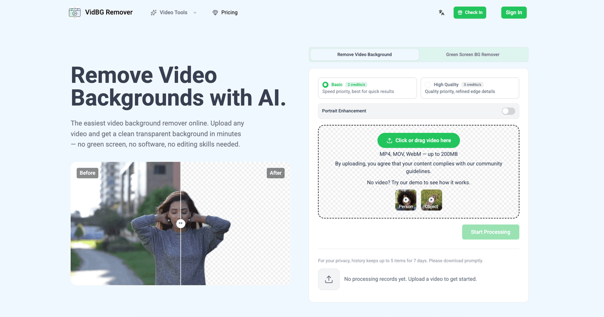VidBG Remover product preview for startup listing on Aura++