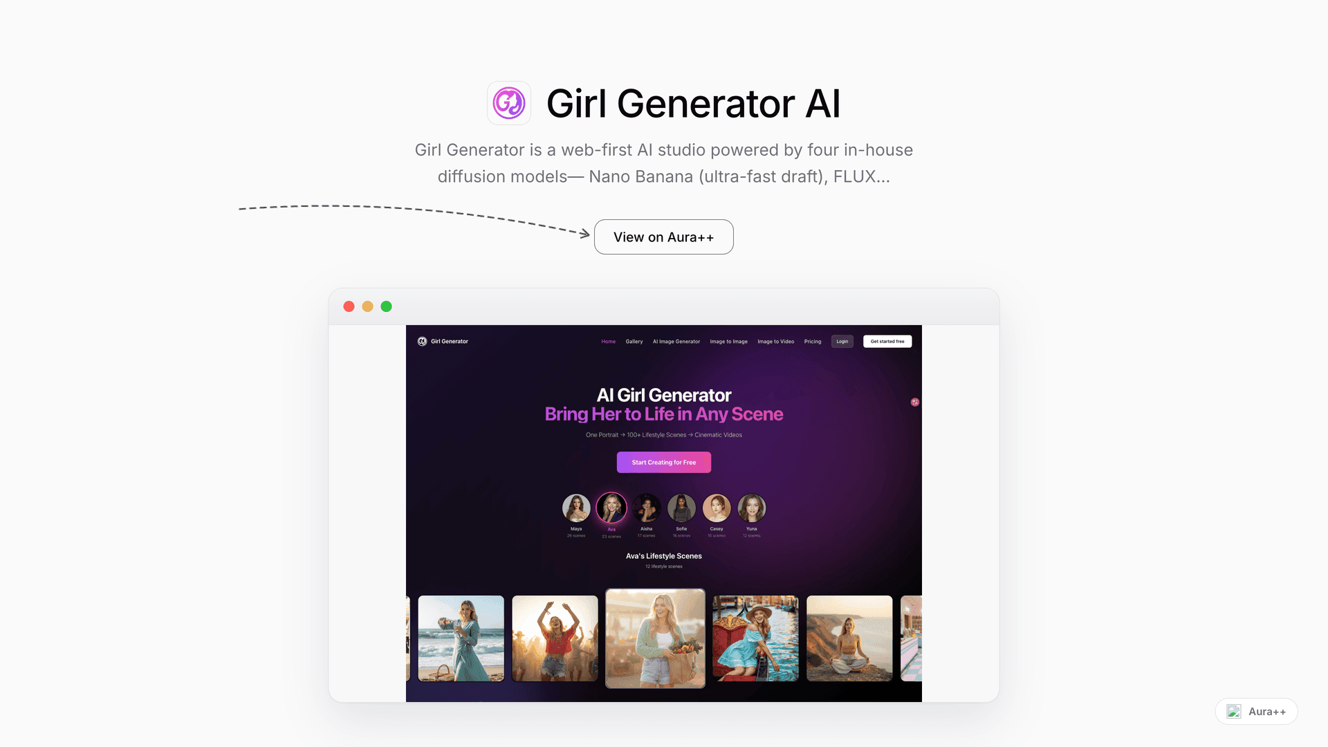 Girl Generator AI launch story featured image on Aura++