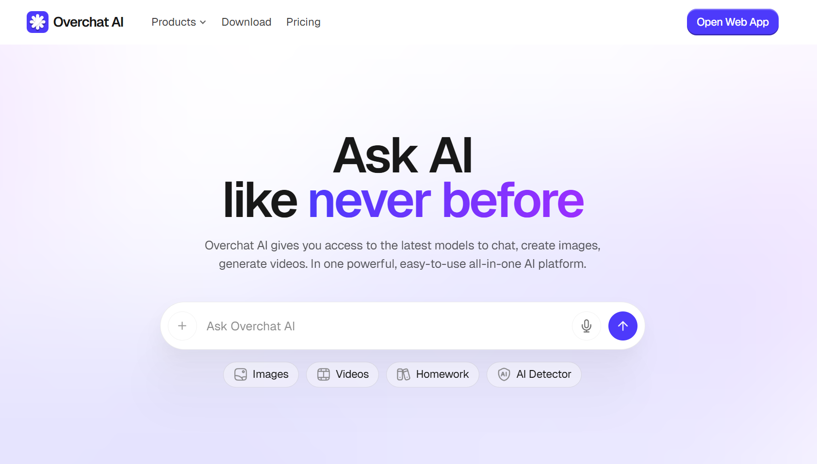 Overchat AI product preview for startup listing on Aura++
