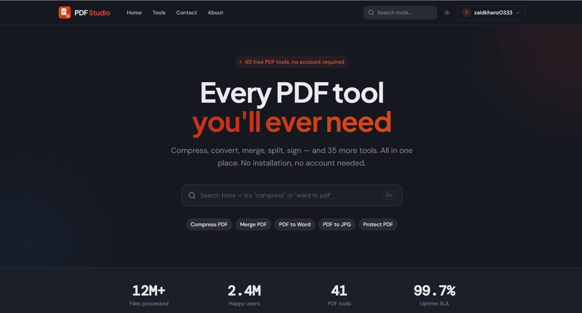 Free Online PDF Tools Suite product preview for startup listing on Aura++