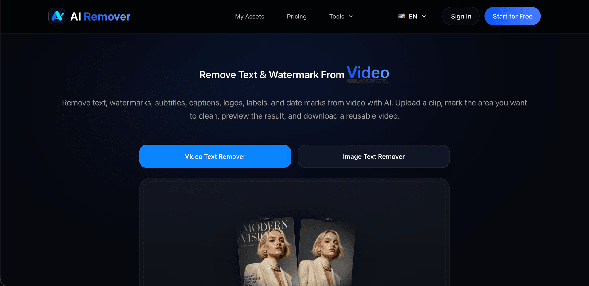 AI Remover product preview for startup listing on Aura++